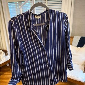 L'AGENCE Navy and White Striped Shirt